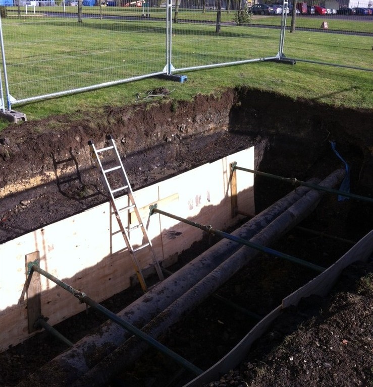 Construction site with excavation visible