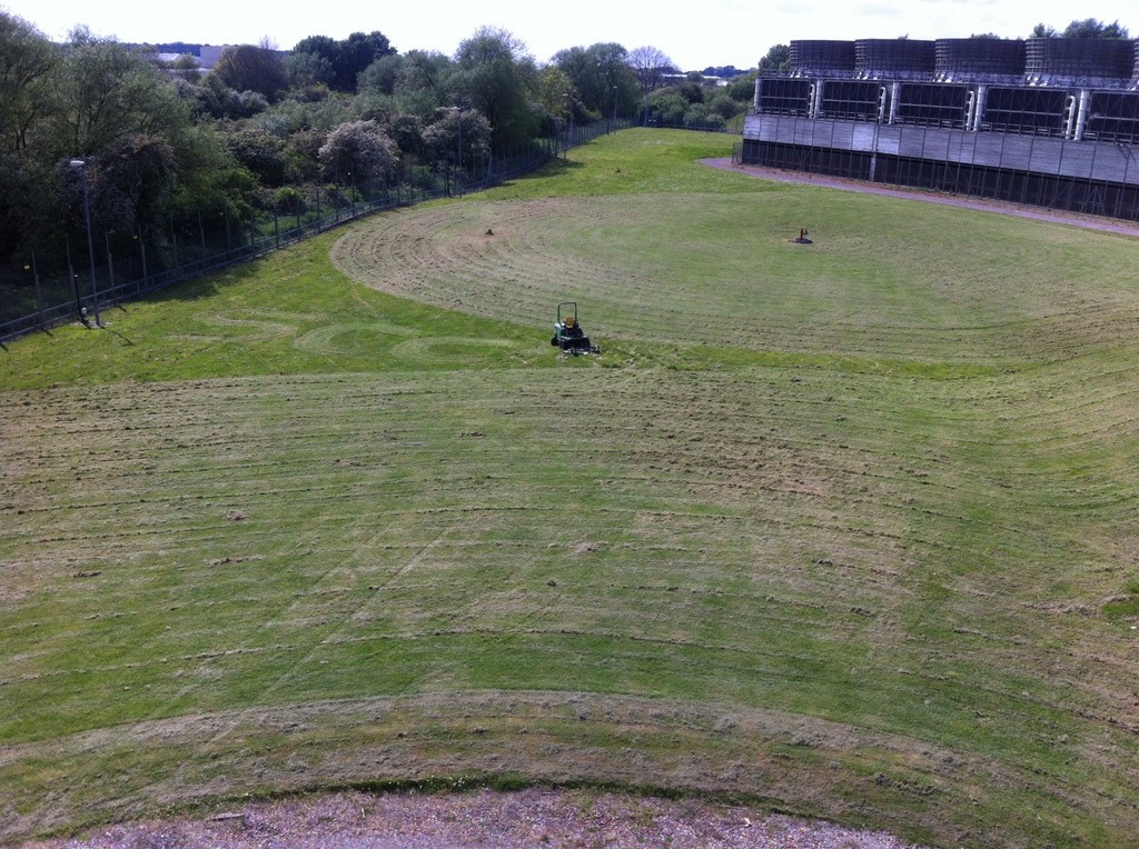 Lawn being mowed in circular pattern