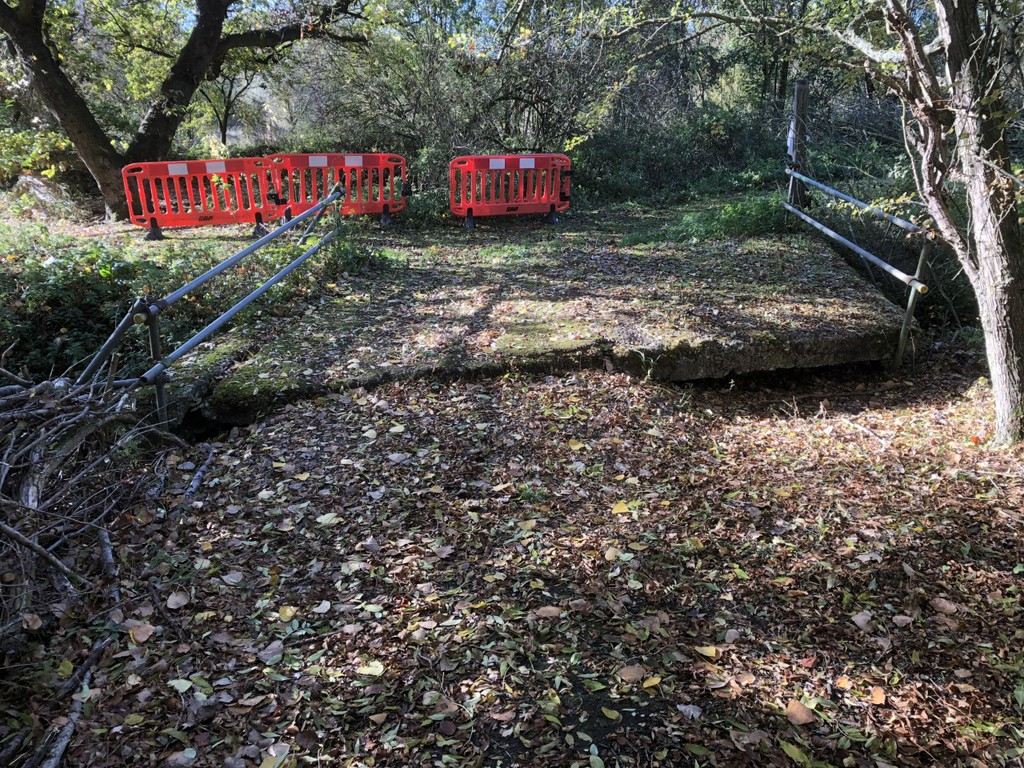 Blocked pathway in wooded area